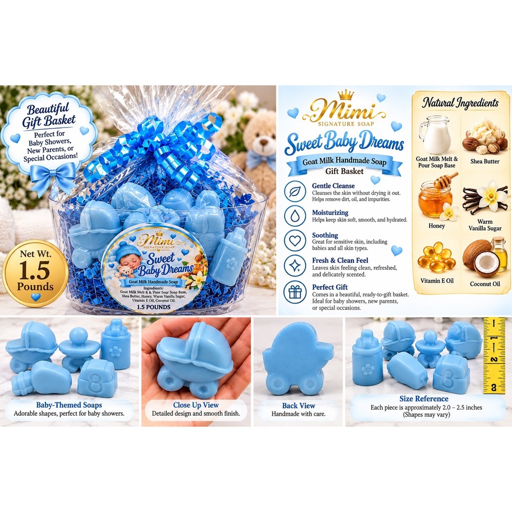 Sweet Baby Dreams Goat Milk Handmade Gift Basket Blue